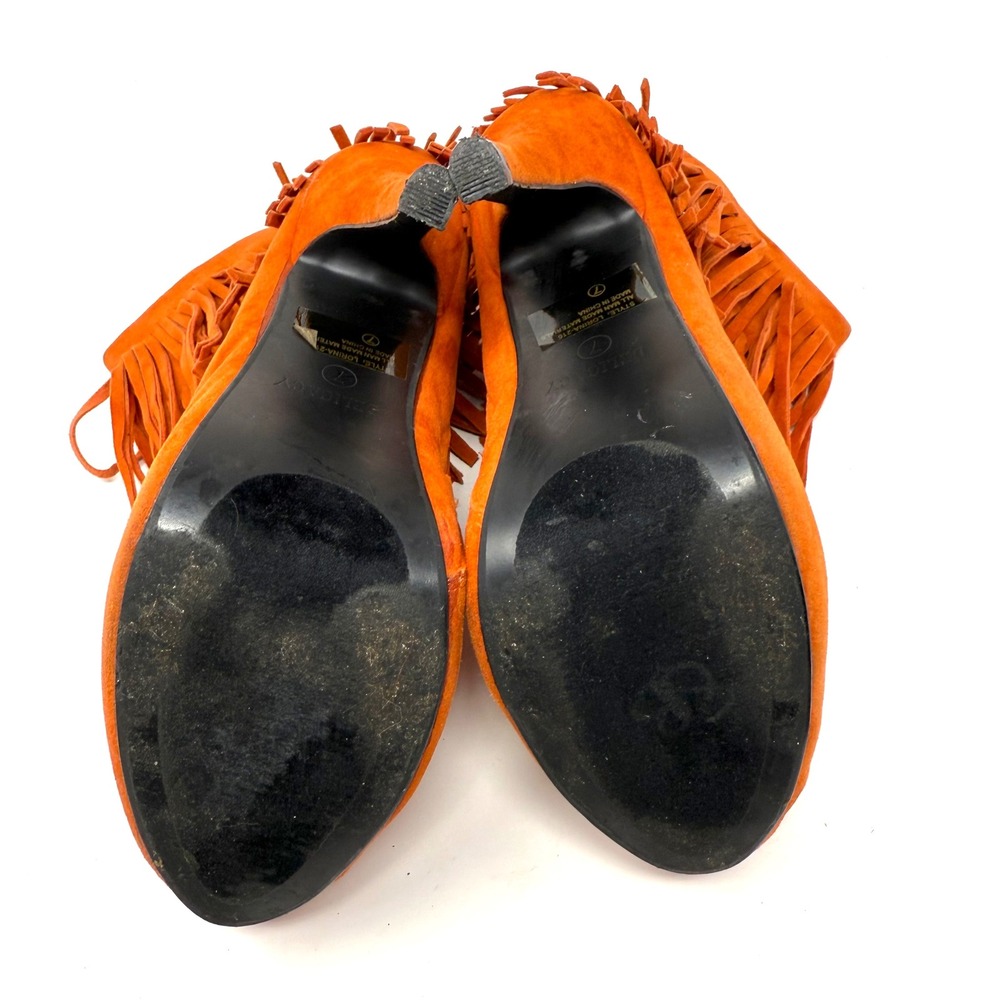 Delicacy Orange Faux Suede Fringe Stiletto Heel Ankle Boots Women's‎ Size 7 - Picture 8 of 12